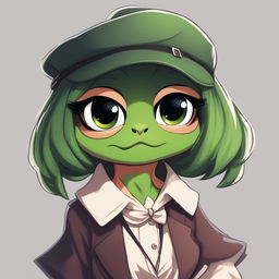 This is a digital art image featuring Pepe the Frog in waifu form, styled as a cute, feminine anime character