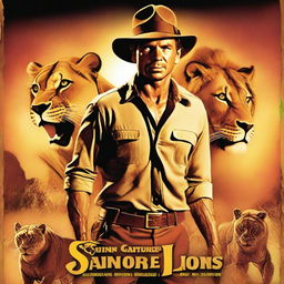 A high-quality, digitally rendered movie poster, reminiscent of Indiana Jones, titled 'Quinn Carter and the Adventures of the Lions'