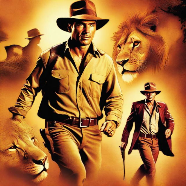 A high-quality, digitally rendered movie poster, reminiscent of Indiana Jones, titled 'Quinn Carter and the Adventures of the Lions'