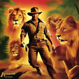 A high-quality, digitally rendered movie poster, reminiscent of Indiana Jones, titled 'Quinn Carter and the Adventures of the Lions'