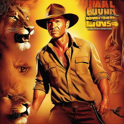 A high-quality, digitally rendered movie poster, reminiscent of Indiana Jones, titled 'Quinn Carter and the Adventures of the Lions'