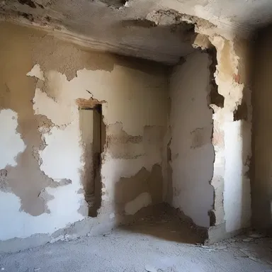 The author described the crumbling walls, revealing patches of old plaster underneath.