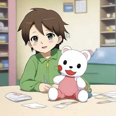 In the anime series, the character used plaster to mend a broken toy and bring a smile to a child's face.