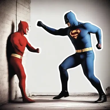 The superhero plastered the villain against the wall with a punch.