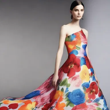 The fashion designer decided to plaster a bold floral pattern onto the dress for a more eye-catching look.