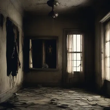 In the horror movie, the protagonist went to a haunted house where the walls were plastered with pictures of ghosts and monsters.