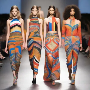 The designer plastered the runway with bold and colorful patterns during the fashion show.