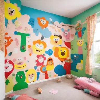 The walls of the children's bedroom were plastered with colorful cartoon characters.