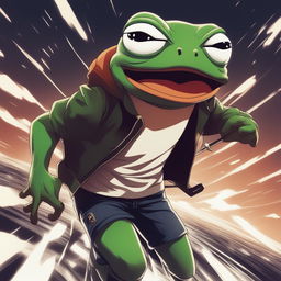 This high-quality digital art piece portrays Pepe the Frog in an intense manga scene