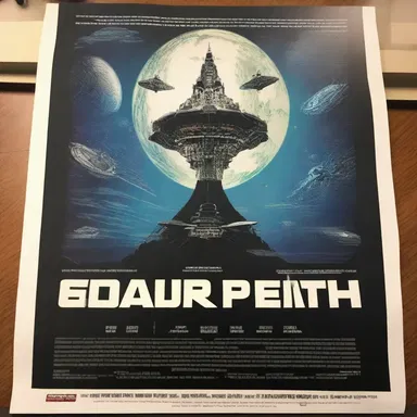 The movie theater showcased a poster plastered with images from the latest science fiction film.