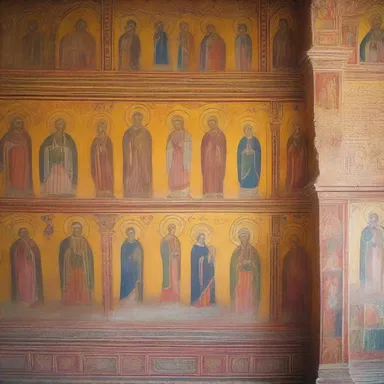 The church walls were beautifully plastered with intricate religious murals.