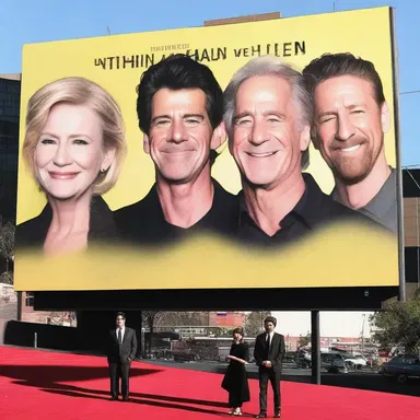 The movie premiere had billboards plastered with the faces of the cast and crew.