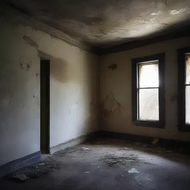 The old haunted house had decaying plaster on its walls, giving it an eerie and unsettling atmosphere.