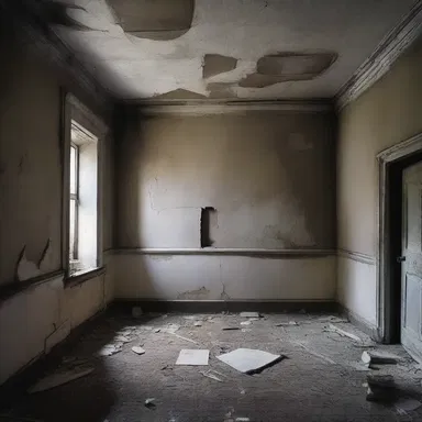 The old haunted house had decaying plaster on its walls, giving it an eerie and unsettling atmosphere.