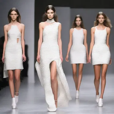 The fashion designer showcased unique dresses with a plaster-inspired print at the runway show.