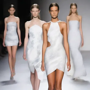 The fashion designer showcased unique dresses with a plaster-inspired print at the runway show.