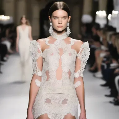 The designer showcased a stunning dress adorned with intricate plaster details on the runway.