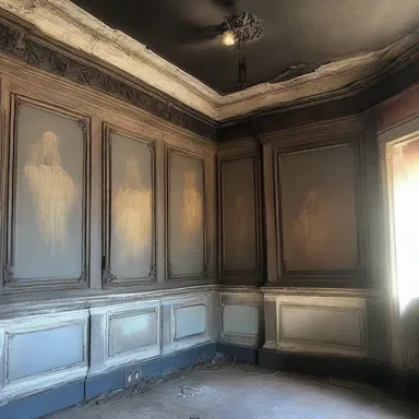 The haunted mansion had walls covered in decaying plaster, adding to the eerie atmosphere.