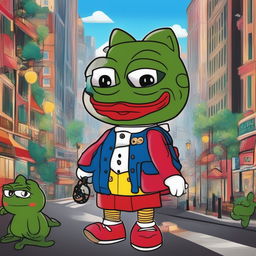 A high-quality digital art image featuring a unique fusion of Hello Kitty and Pepe