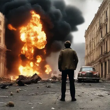 The film director masterfully portrays the luckiness of the main character in the thrilling cinema scene where he narrowly escapes a deadly explosion.