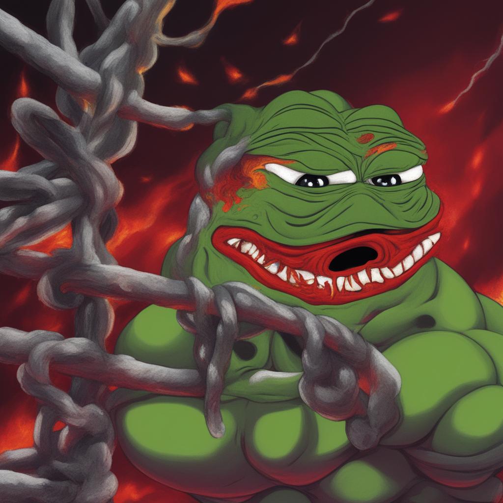 A high-quality digital art piece showcasing Pepe the Frog transformed into a massive bodybuilder, displaying an expression of rage against a fiery red background