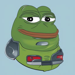 A high-quality digital art piece depicting Pepe the Frog as a vibrant green Porsche 911 with a comedic 'derp' expression, set against a simple blue gradient background