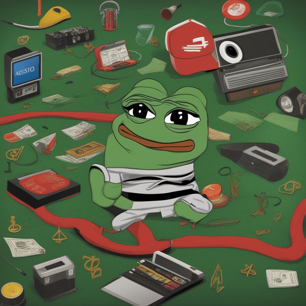 A high-quality digital art piece combining Pepe the Frog with rapper Drake, surrounded by symbols of success and with an expression of mild distress, against a background of scenes from Drake's career