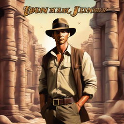 A high-resolution digital art piece showing a character in the style of Indiana Jones, named Quinn Carter