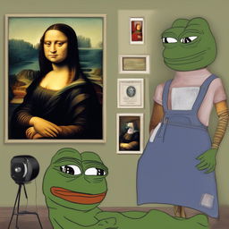 The image is a digital art representation of the 'Mona Lisa,' with Pepe the Frog replacing the original figure