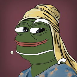 The image is a digital artwork of Pepe the Frog in the pose of 'Girl with a Pearl Earring', complete with the pearl earring and the over-the-shoulder glance