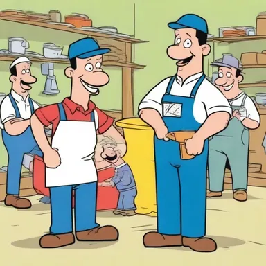 In the cartoon show, the characters often engage in comical manual labour activities that lead to humorous mishaps.