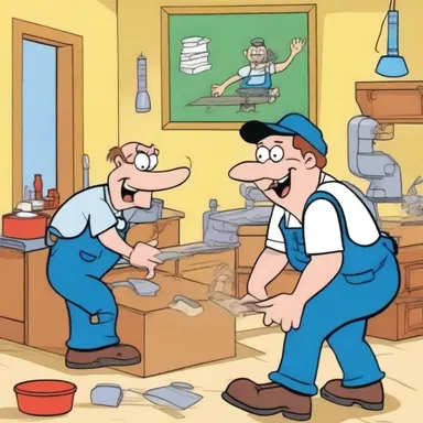 In the cartoon show, the characters often engage in comical manual labour activities that lead to humorous mishaps.
