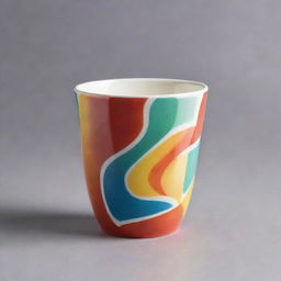 A glossy ceramic cup with a vibrant image printed on its surface