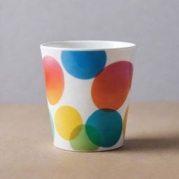 A glossy ceramic cup with a vibrant image printed on its surface