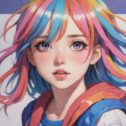 A detailed image of a girl designed in a colorful and expressive anime art style.