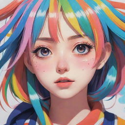 A detailed image of a girl designed in a colorful and expressive anime art style.