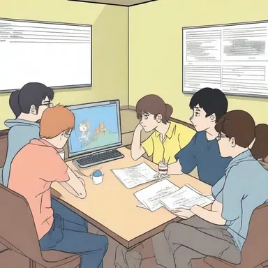 During the homeroom class, a group of students discusses their favorite anime shows and recommends new ones to watch.