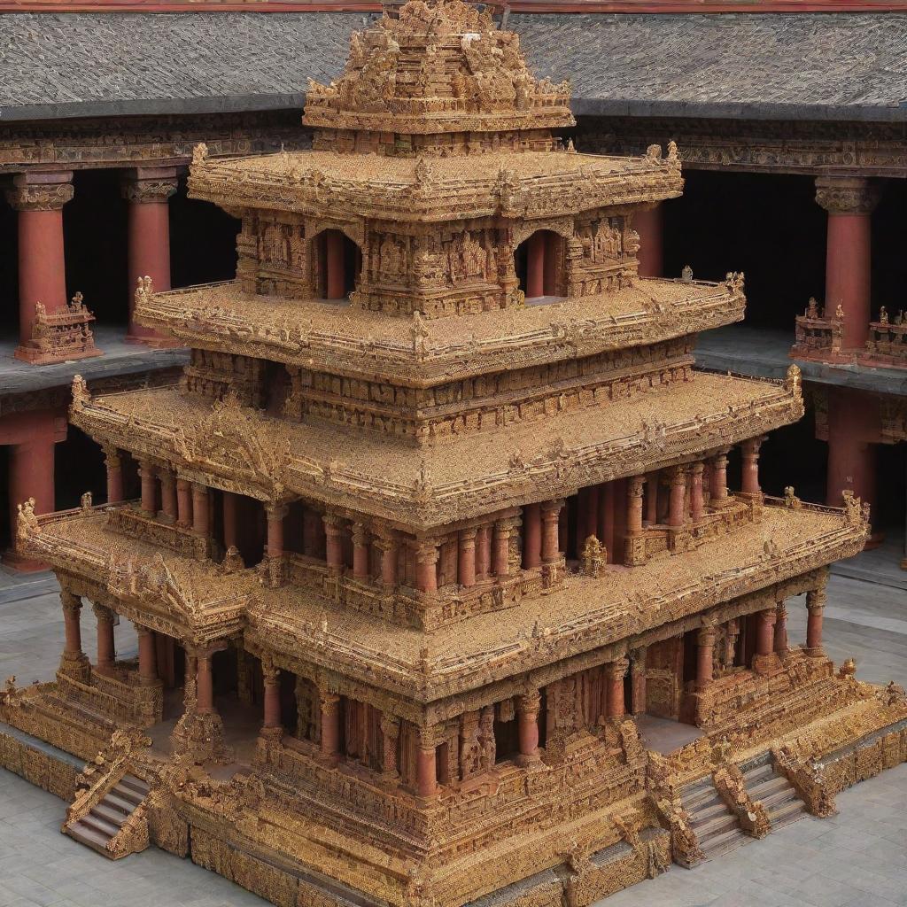 A large-scale, impressively intricate temple design composed entirely of various chips packages