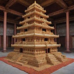 A large-scale, impressively intricate temple design composed entirely of various chips packages