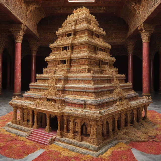 A large-scale, impressively intricate temple design composed entirely of various chips packages