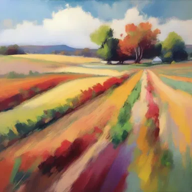 The artist captured the vibrant colors and textures of the tilth in their landscape painting.