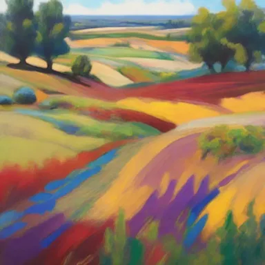 The artist captured the vibrant colors and textures of the tilth in their landscape painting.