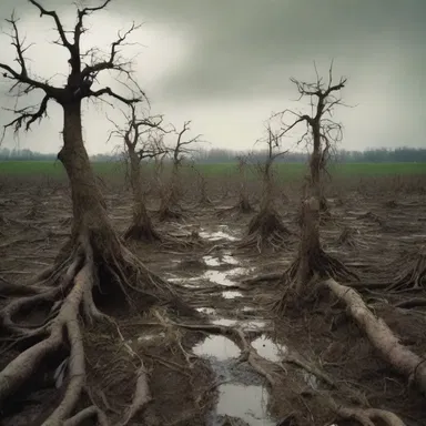 In the horror movie, the haunted farmland had a sinister tilth, with writhing roots and decaying plants.