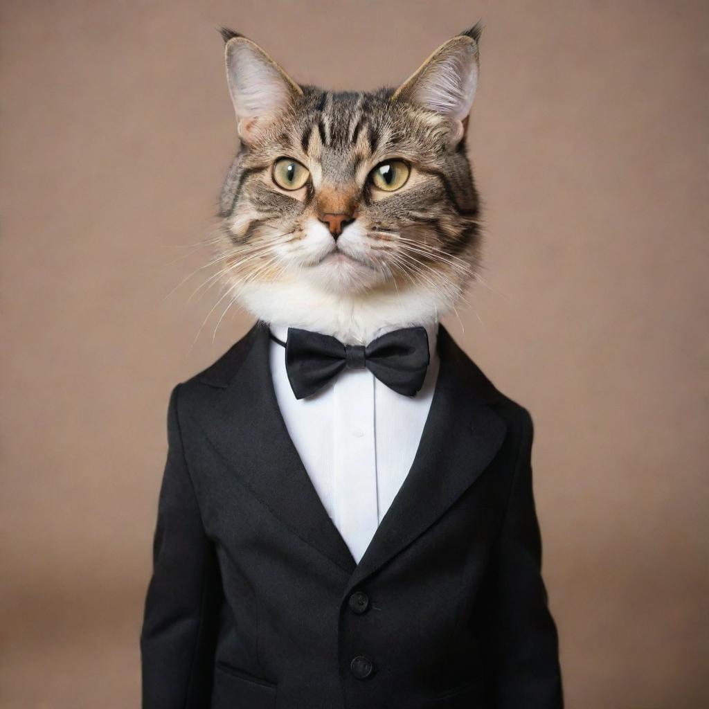 A dapper cat dressed in a sophisticated, elegant formal attire