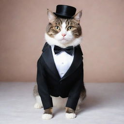 A dapper cat dressed in a sophisticated, elegant formal attire