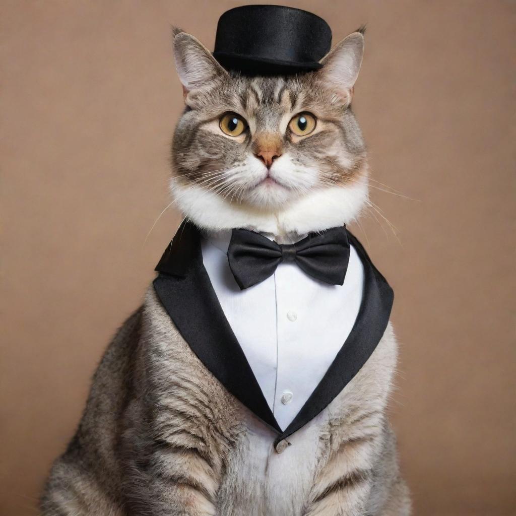 A dapper cat dressed in a sophisticated, elegant formal attire