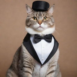 A dapper cat dressed in a sophisticated, elegant formal attire