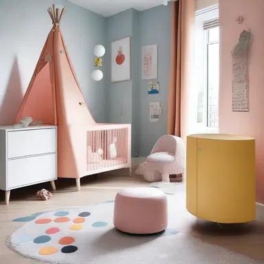 The room was designed with bugaboo-inspired elements, giving it a playful and imaginative vibe.