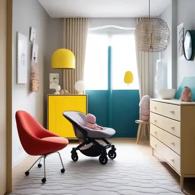 The room was designed with bugaboo-inspired elements, giving it a playful and imaginative vibe.