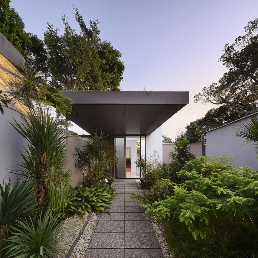 Architectural design of a 4-room house with an en-suite washroom and a lush rooftop garden, featuring underground car parking